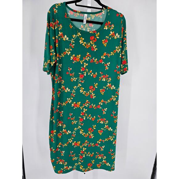 Lularoe Womens Sz 3XL JULIA Midi Dress Short Sleeve Green Floral Print NEW - Picture 1 of 4